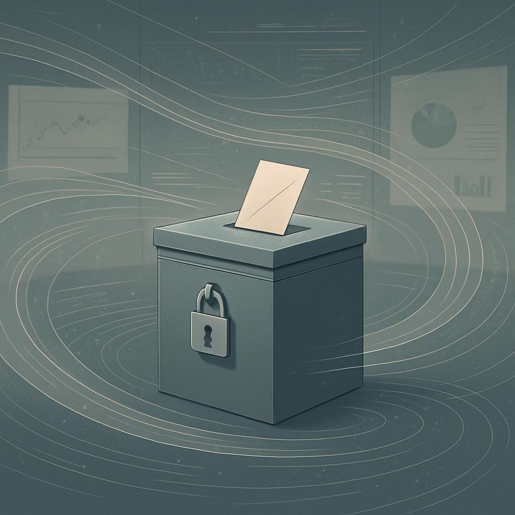 Un'immagine puramente simbolica di una cassetta di voto chiusa in un ristorante/ufficio/transitorio. Non posso attribuire ...